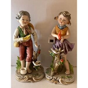 Vintage Ardco Fine Quality Porcelain Boy and Girl Bird Figurines C-2666 Japan